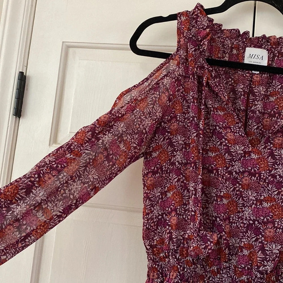 MISA Los Angeles Yesenia Mini Dress Floral Tassle Cold Shoulder Cottagecore XS - Picture 8 of 15